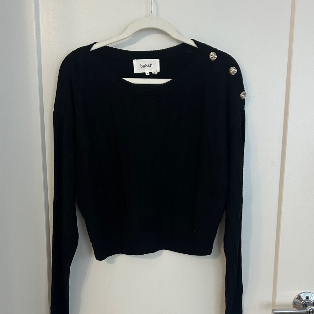 Ba&sh Elegant Black Long Sleeve Top with Button Accents